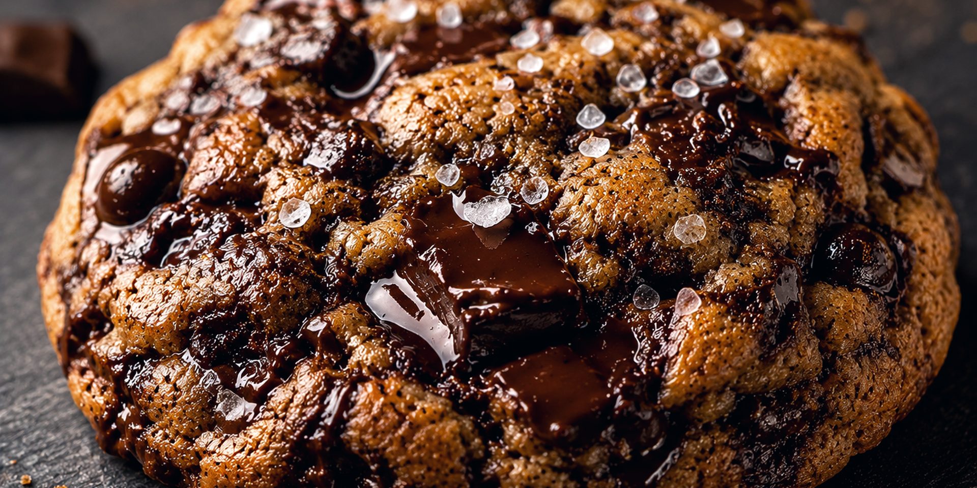 The Ambrosia Cognac Cookie, crackled with pools of melted chocolate and flaked salt.